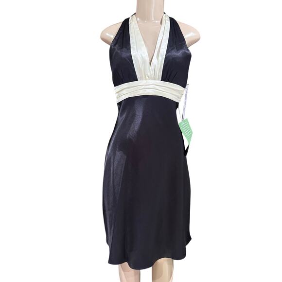 Night Way Black Satin Halter Neck Dress Party Y2K Whimsigoth Romantic size 8 NWT - Picture 1 of 10